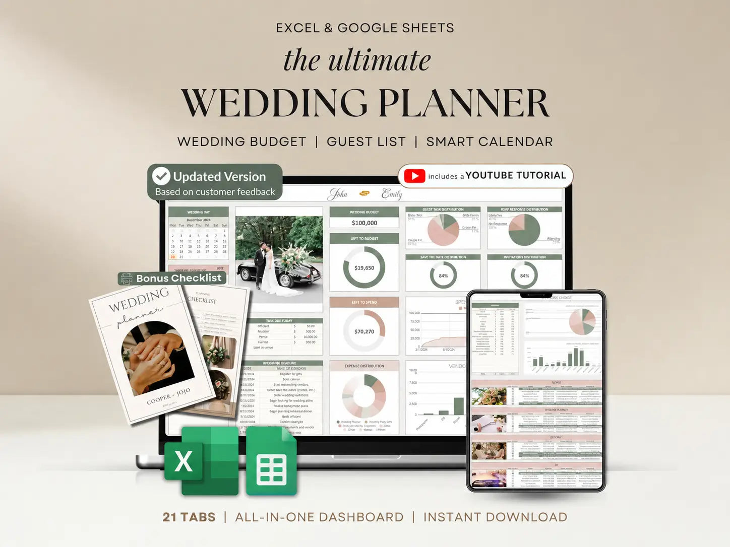 Ultimate all-in-one wedding planner spreadsheet for Google Sheets and Microsoft Excel