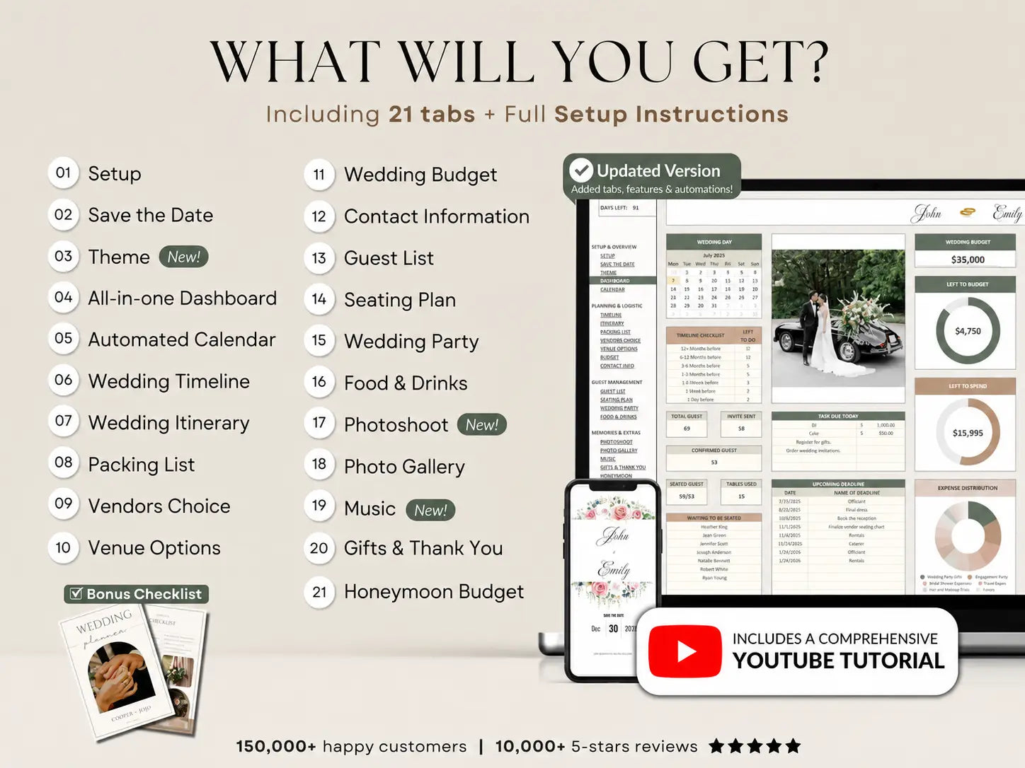 Ultimate all-in-one wedding planner spreadsheet with planning dashboards